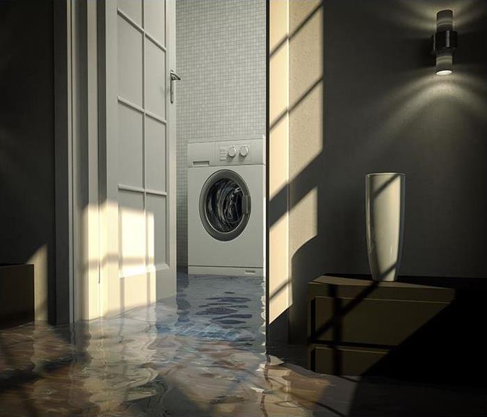 tile floor with deep water and washing machine in background